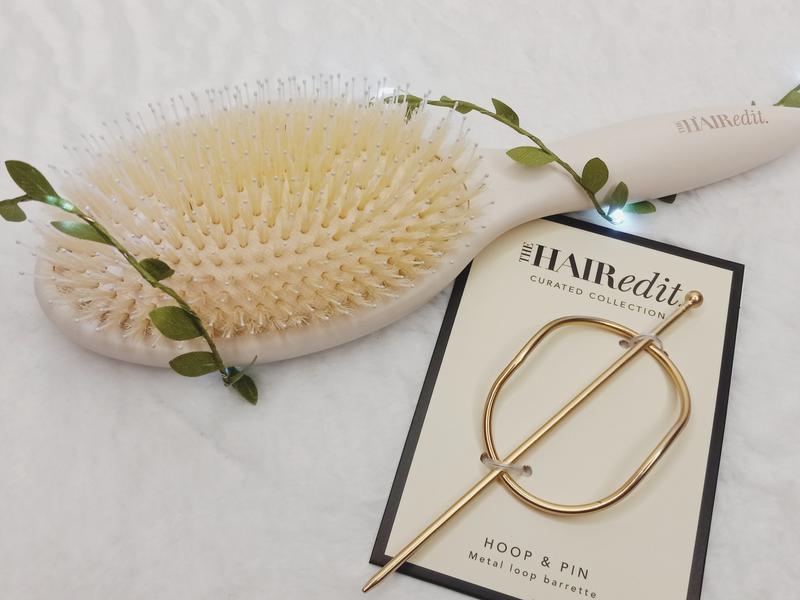 Finish + Shine Brush Boar Bristle Brush Cream and Gold Hoop & Pin Barrette