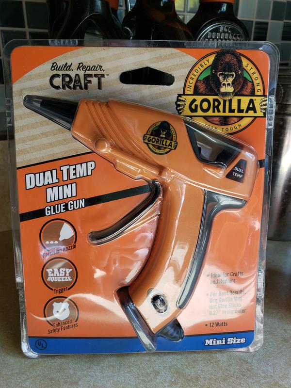 Gorilla Hot Glue Gun Mini Dual Temp Folding Stand Long Nozzle 20 Watts, 2  Pack