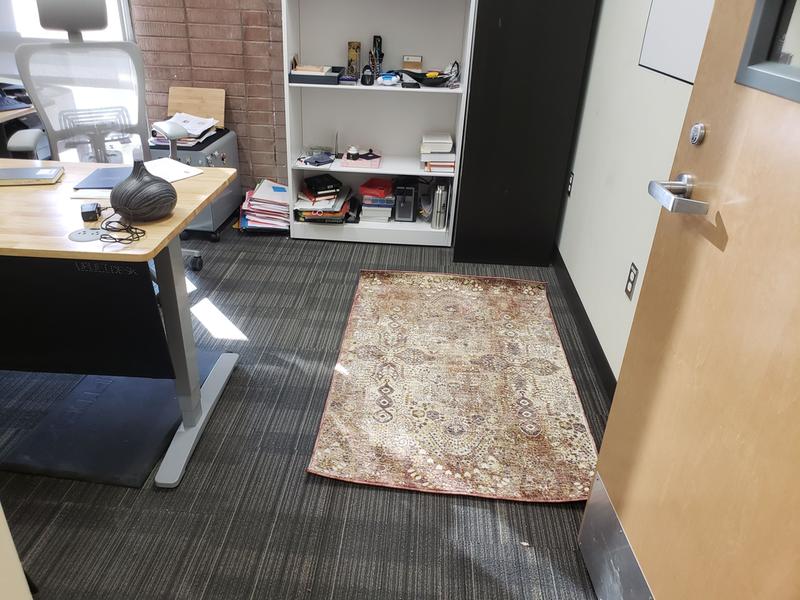 Not too load or too subtle- perfect for any room. This also gives you an indication of the size. Note, it flattened out after a couple of days- this photo was taken shortly after I unrolled it.