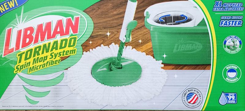 Libman Microfiber Tornado Wet Spin Mop and Bucket Floor Cleaning System with 2 Refills, Green & White