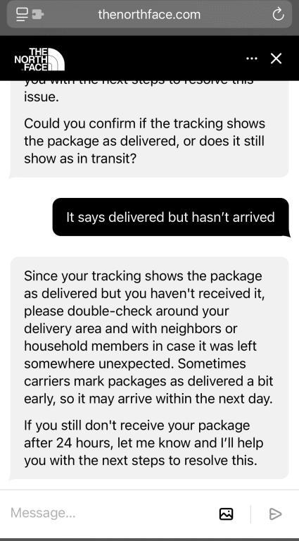 Customer photo for "I would not recommend buying items from North Face online."
