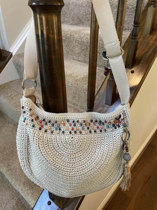 The SAK Crossbody shops Boho Wood Beaded Crochet Ryder Crescent Bag