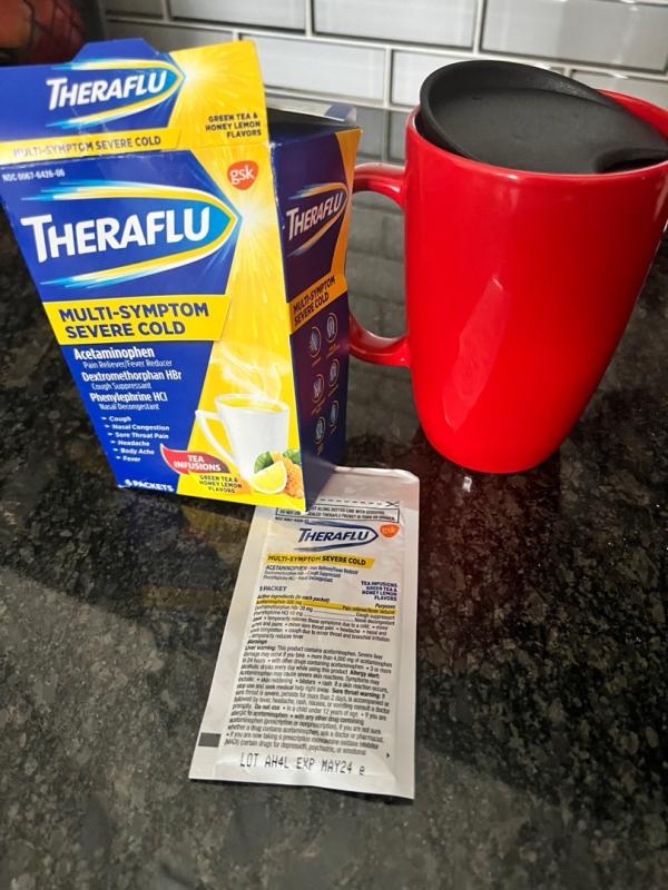 THERAFLU Regular Strength Acetaminophen Powder Cough/Cold/Flu Green Tea ...