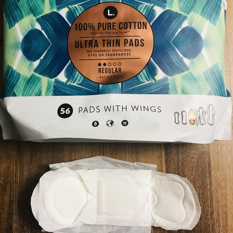 L. Ultra Thin Unscented Pads With Wings, Regular Absorbency, 42 Ct, 100%  Pure Cotton Chlorine Free Top Layer
