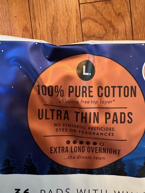 L. Chlorine Free Organic Cotton Ultra Thin Pads with Wings Overnight  Absorbency, 36 count - Harris Teeter