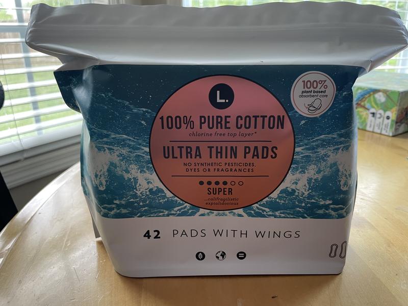 L. Chlorine Free Organic Cotton Ultra Thin Pads with Wings Super Absorbency,  42 count - Pay Less Super Markets