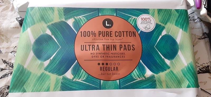 L. Ultra Thin Unscented Pads With Wings, Regular Absorbency, 42 Ct, 100% Pure  Cotton Chlorine Free Top Layer