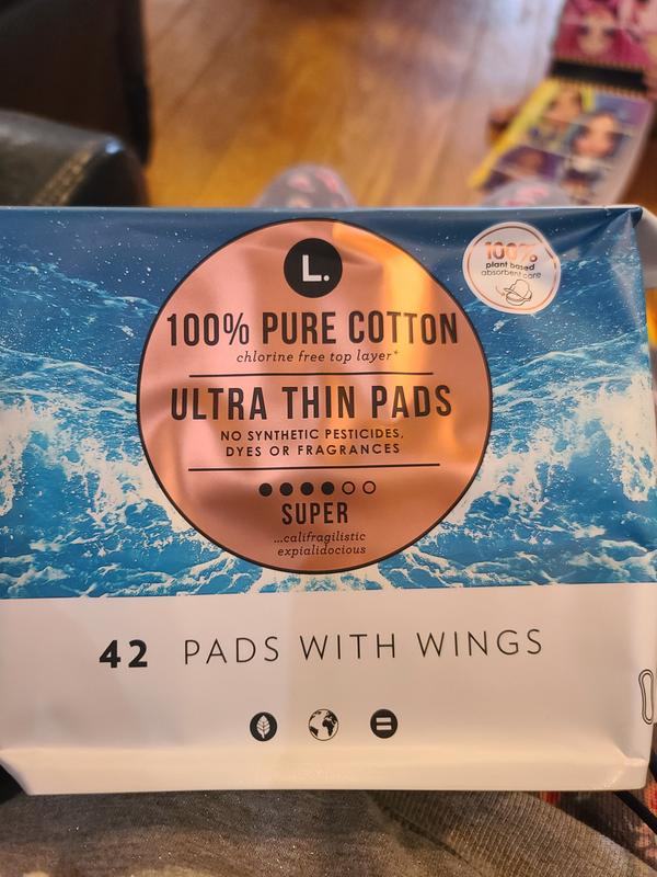 L. Chlorine Free Ultra Thin Super Absorbency Pads with Wings, 42