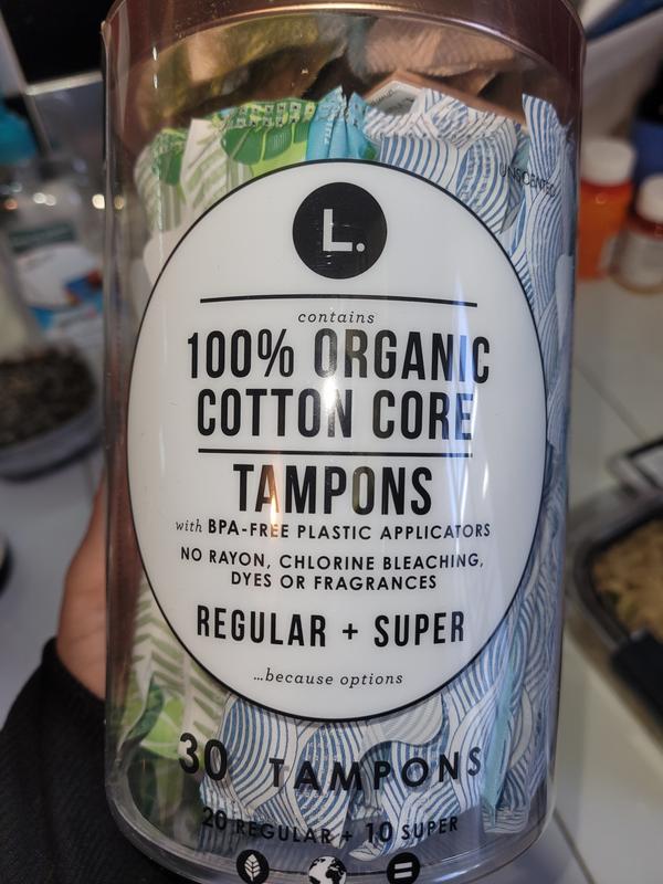 L. Organic Cotton Tampons Multipack, Regular/Super Absorbency, Free From  Chlorine Bleaching Pesticides Fragrances Or Dyes, Bpa-Free Plastic