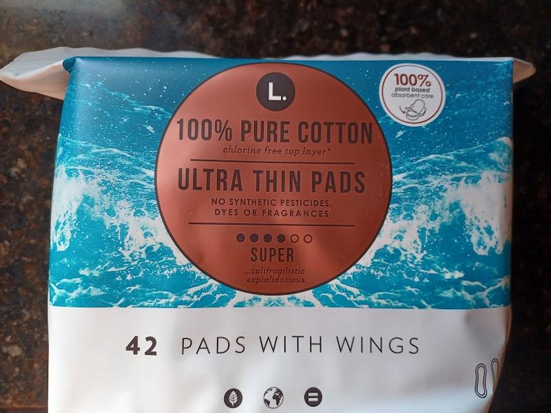 L. , Organic Cotton Ultra Thin Pads for Women, Super Absorbency