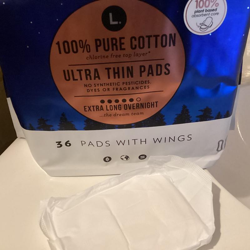 L. Ultra Thin Unscented Pads with Wings, Overnight Absorbency, 48 Ct, 100%  Pure Cotton Chlorine Free Top Layer : : Health & Personal Care