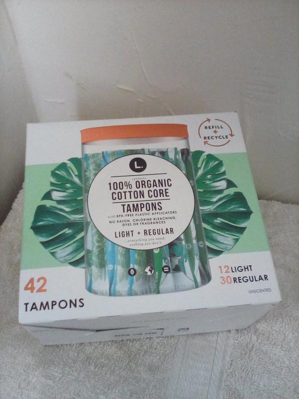 L. Cotton Tampons Regular Absorbency, Free from Chlorine Bleaching,  Pesticides, Fragrances, or Dyes, 30 Count
