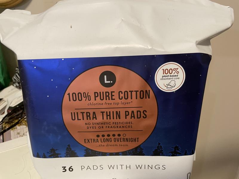 L. Ultra Thin Pads, Overnight Absorbency, 36 Ct, 100% Pure Cotton Top Layer