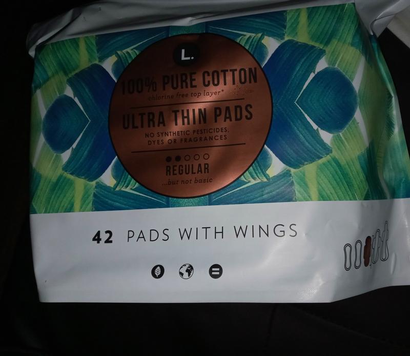 L. Ultra Thin Unscented Pads With Wings, Regular Absorbency, 42 Ct, 100%  Pure Cotton Chlorine Free Top Layer