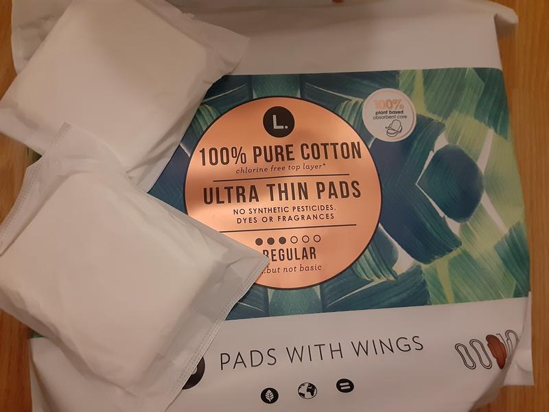 L. Ultra Thin Pads for Women, Overnight Absorbency, 100% Pure Cotton Top  Layer, Unscented Pads with Wings, 36 CT