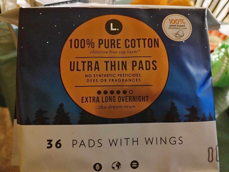 L. Chlorine Free Ultra Thin Pads, with Wings, Organic Top Sheet Unscented,  Overnight Absorbency