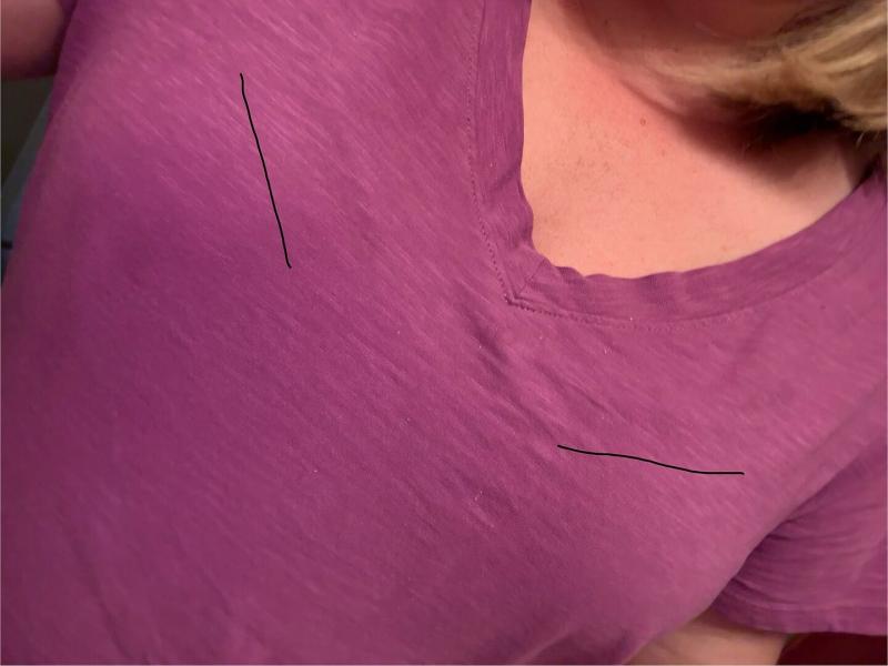 Customer photo for "Nice support & fabric but top of cups show through"