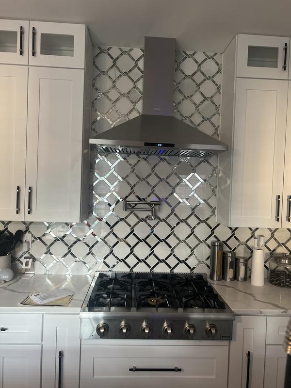 36 Inch Island Range Hood, thermomate 350 CFM Silver Stainless Steel Stove  Vent Hood with 4 LED Lights, 3 Speed Exhaust Fan with Touch Control