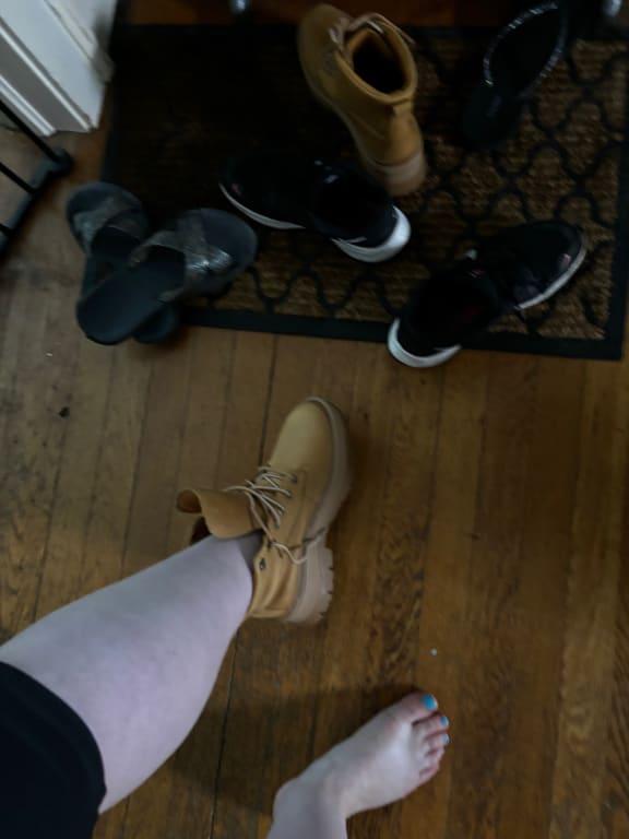 Putting on my boots on a grey day