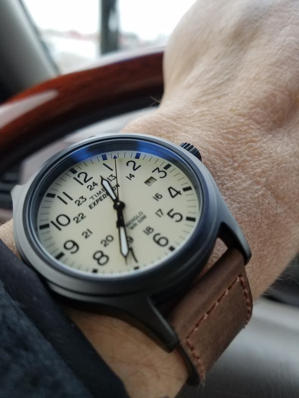 expedition scout 40mm leather strap watch