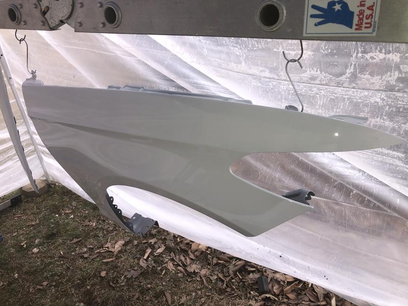 Painted outside under wind protection and brought inside with a controlled 70˚ temperature to dry
