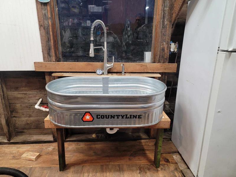 40 gallon water trough plumbed as a barn sink! 4x1x2. It's great!