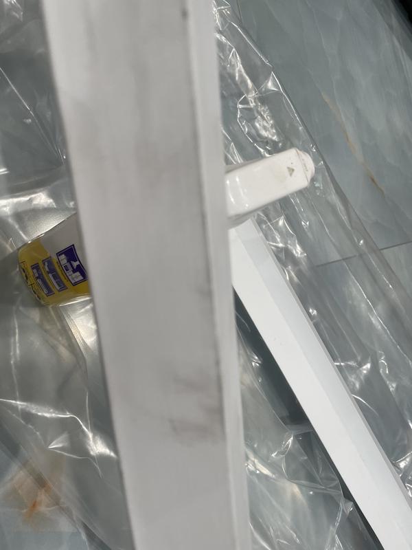 Damage was done before packaged and sent. 
No concern for the customer who needs a clean new product for their home inspection.