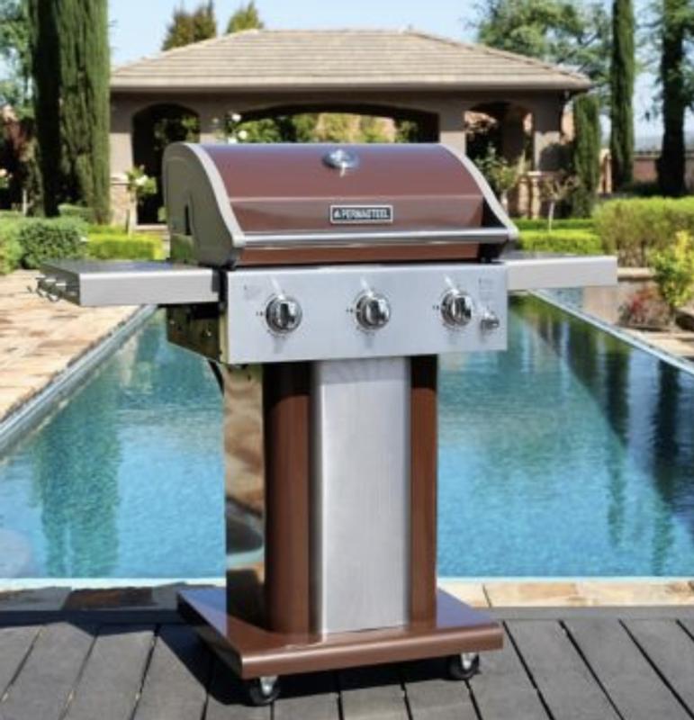 Permasteel Mocha 3-Burner Grill with fold down sides.