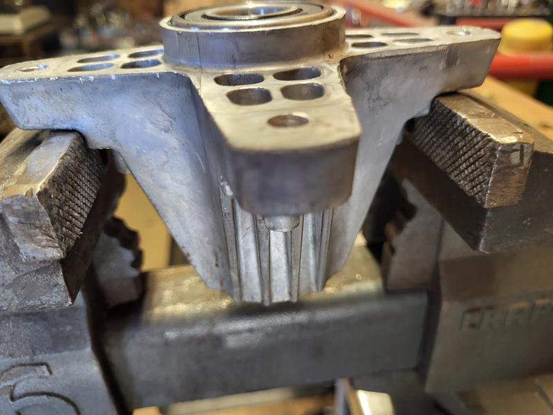Taping spindle in vice (notice edges for securing in vice)
