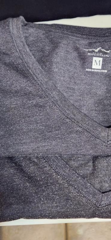 Photo #1 shows the difference in V-neck depths.  Photo #2 shows the pilling. Top shirt is newer and has no pilling while bottom shirt is example of pilling.