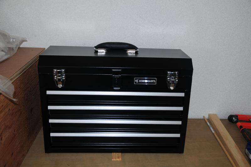 JobSmart 20.5 in. 4-Drawer Steel Tool Box (Note: Shimmed so the drawers would stay open for the other picture)