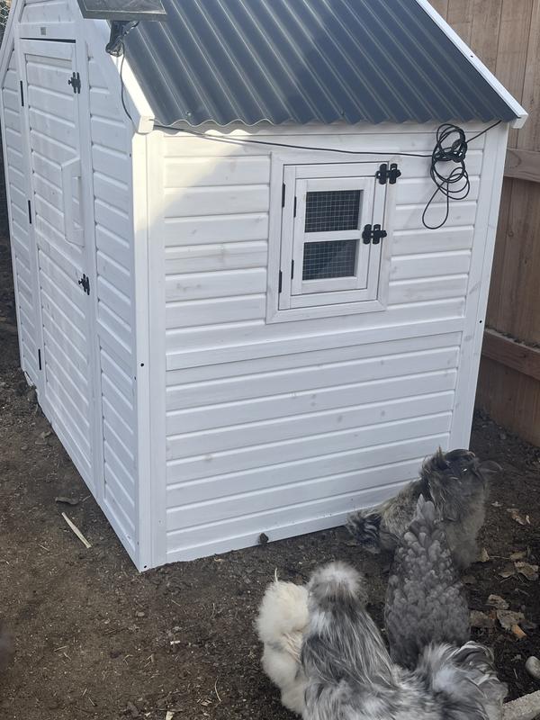 There’s a side window that opens and has a screen. The screen also opens so you can reach into the nesting boxes.