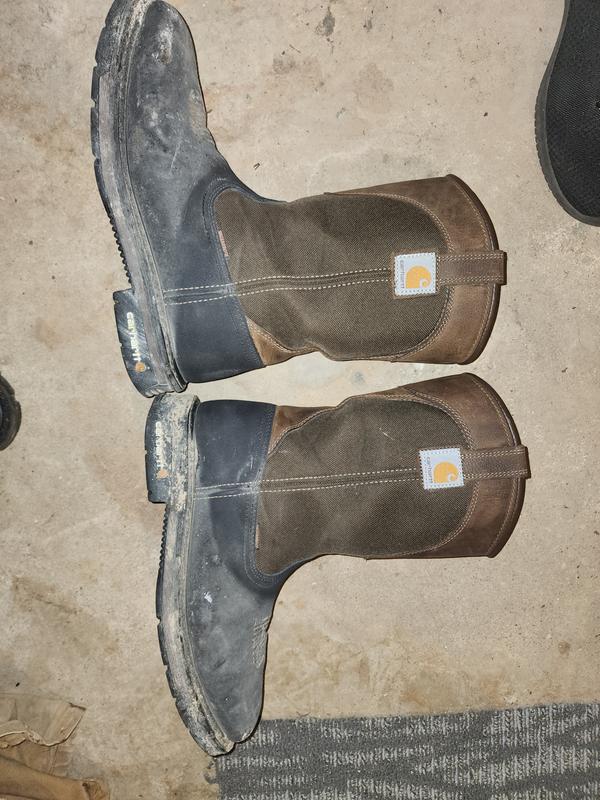 Boot outside the darker of the coating is where my pant cuff rest.