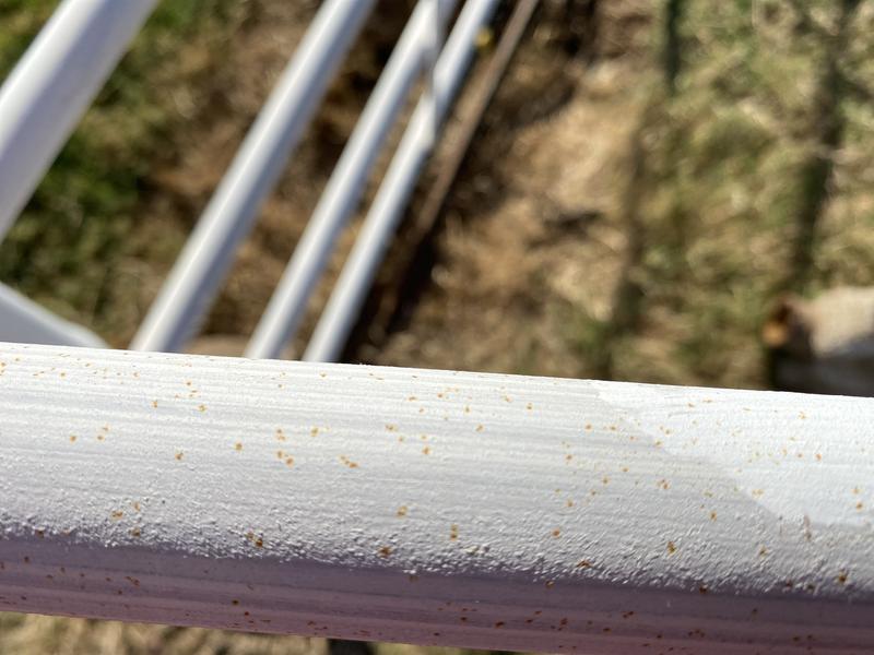 If you look closely, you can see small rust spots coming through the paint. This is after applying three coats.