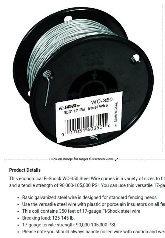 This is the Fi-Shock labelled wire with specs below it.