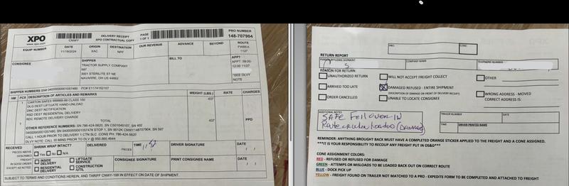 Delivery receipt and driver acknowledgement of sustained damage