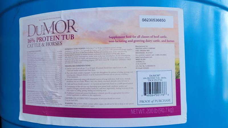 DuMOR Protein Supplement 200 lb Tub