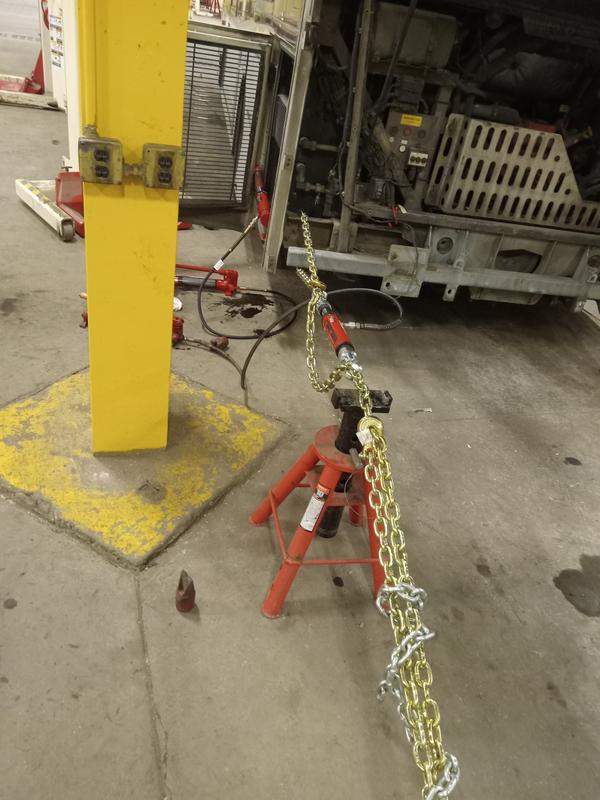 Set up to pull back a frame member.