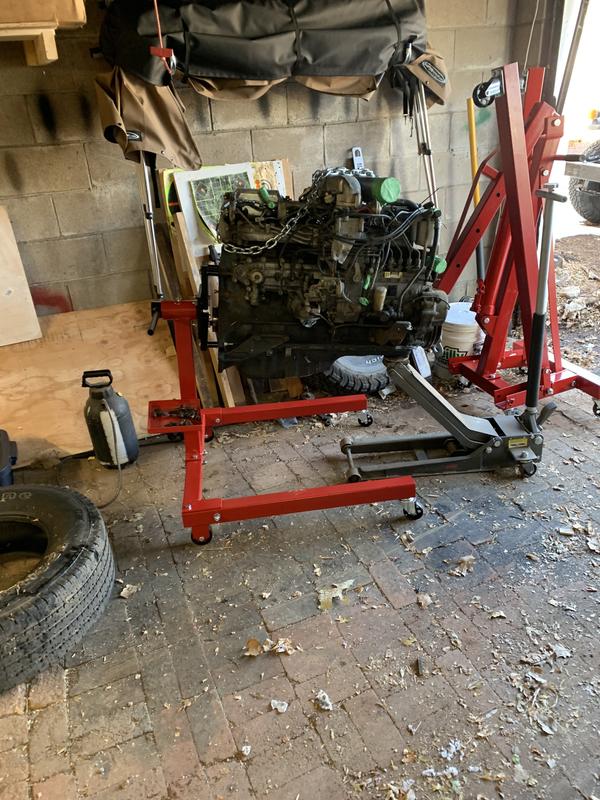 This shows the lean even with a floor jack supporting the front.  I wouldn't trust it without the extra support.