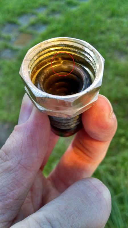 Cracked leader hose end.