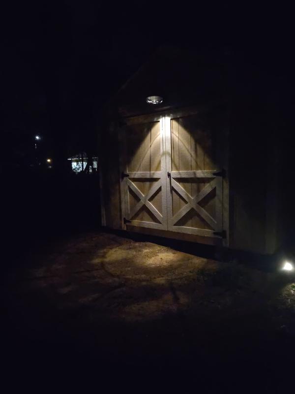 Night illumination on barn doors.