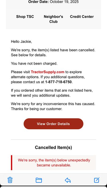 The cancellation email I received after submitting the order
