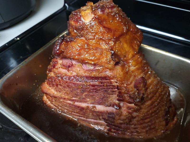 Twice smoked spiral cut ham on the Traeger with Tractor Supply Apple pellets.
