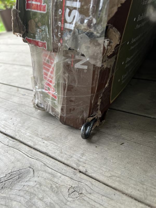 Damaged corners and rods protruding