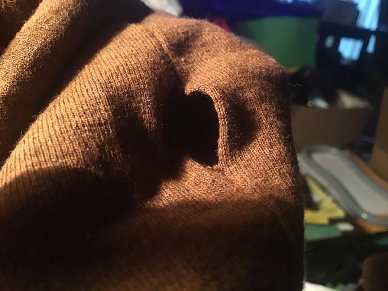 Hole where should have been sewn.