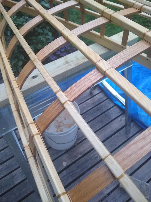 Applied to pine and white oak canoe frame