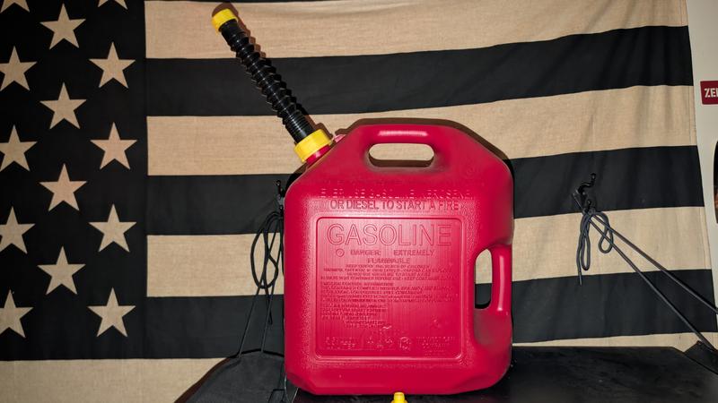 Midwest 5 Gallon Gas Can Side Profile (shown with aftermarket EZ-Flow Spout)