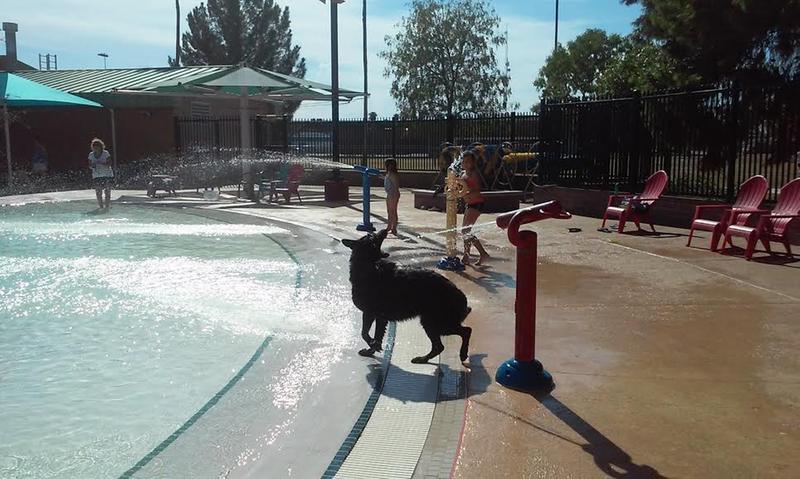 Raven playing with the water guns at the swimming pool