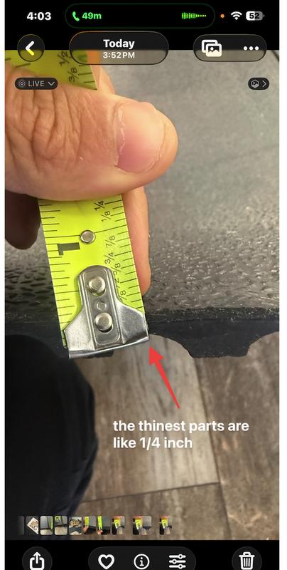 Thinnest part of mat 1/4 inch