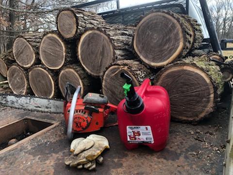 Cutting wood on the farm